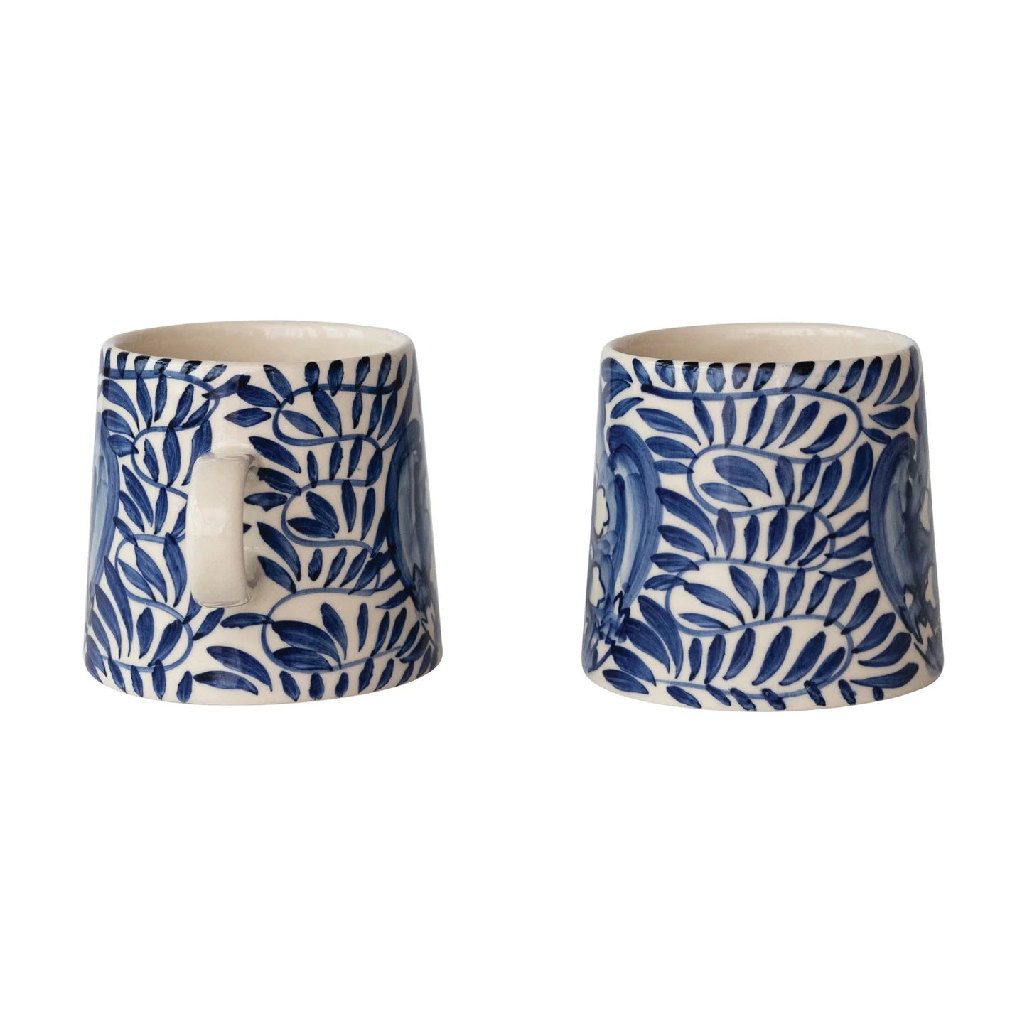 10 oz Hand-Painted Stoneware Mug - Cream | Blue