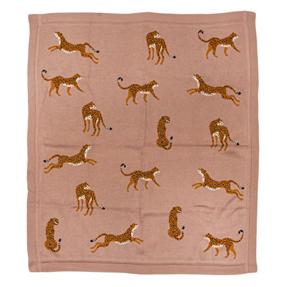 Cotton Knit Throw with Cheetahs