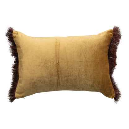 Cotton Velvet Printed Lumbar Pillow w/ Tibetan Tiger & Fringe