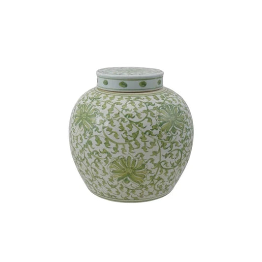 Green & White Decorative Hand-Painted Ginger Jar - Small