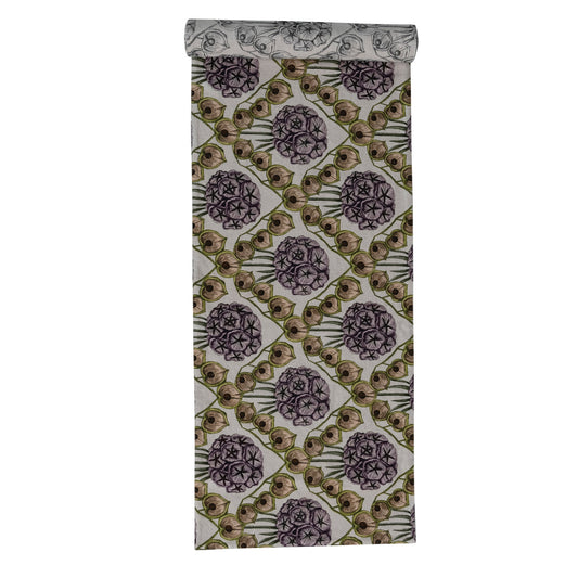 Cotton & Linen Two-Sided Table Runner w/ Botanical Pattern