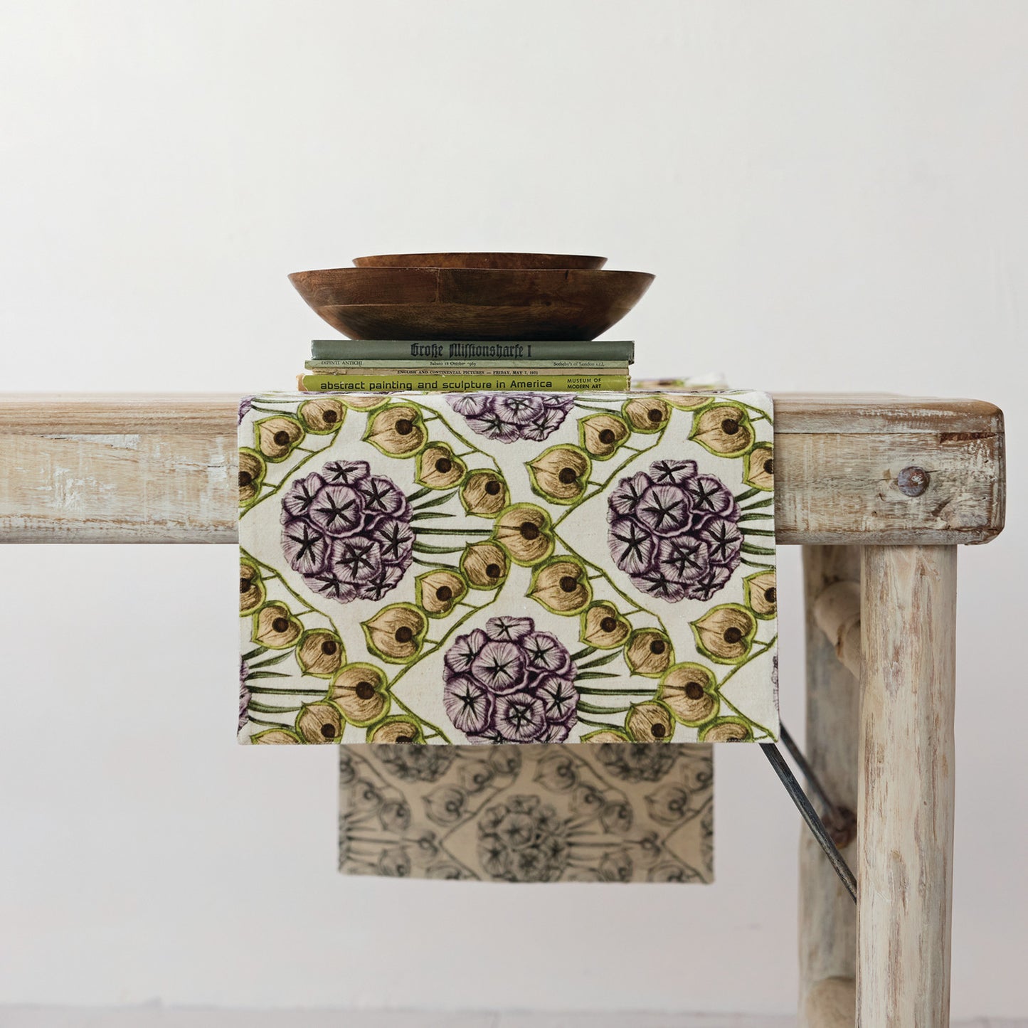 Cotton & Linen Two-Sided Table Runner w/ Botanical Pattern