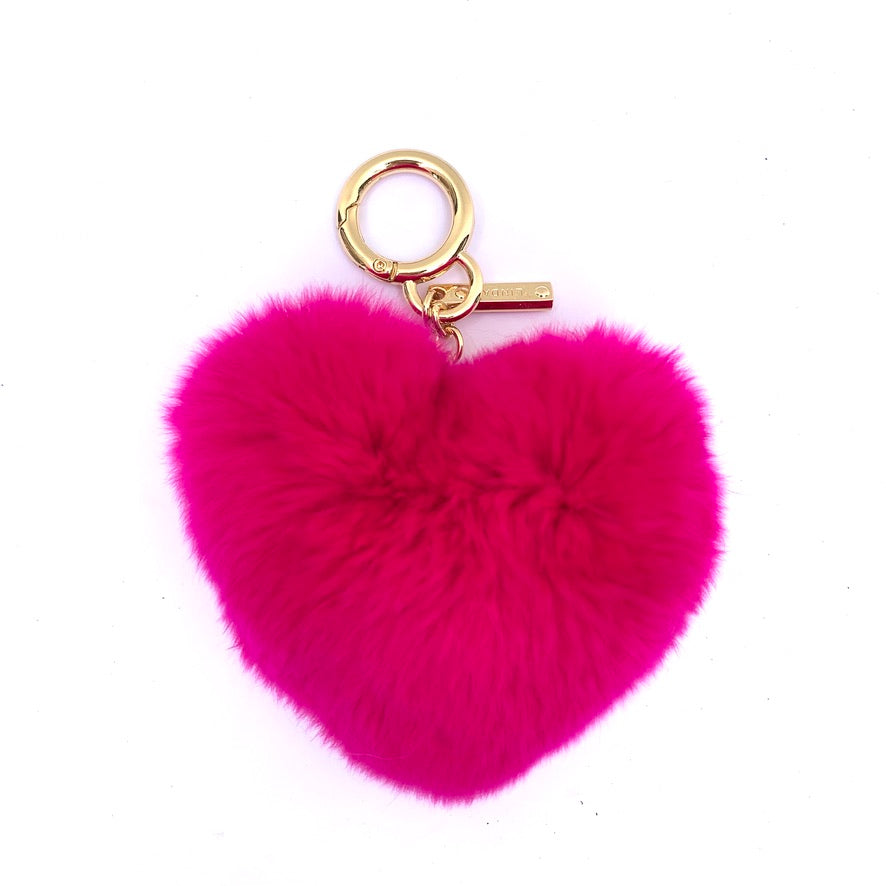 Rabbit Fur Heart Keychain