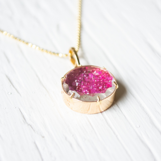 Ruby Shaker Charm Necklace with Diamond Cut Ball Chain