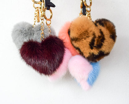 Rabbit Fur Heart Keychain