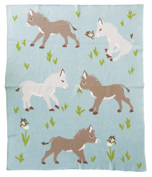 Cotton Knit Baby Blanket | Donkeys