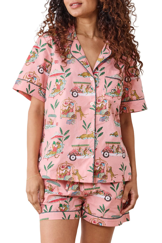 Short PJ Set - Cabana Cats | Peach Daiquiri