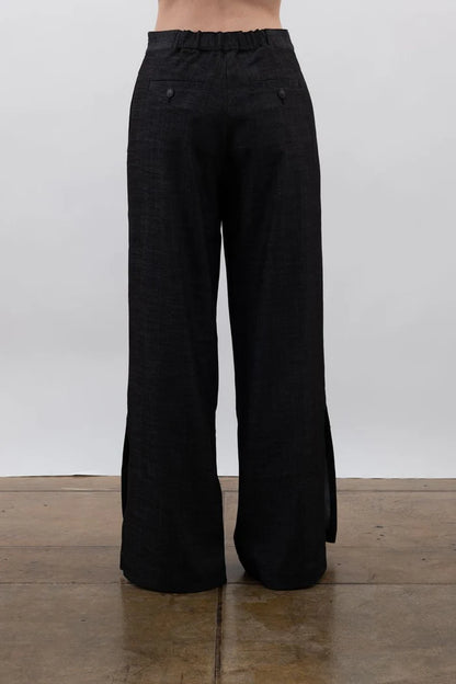 Eco Slub Denim Wide Pants with Side Vent