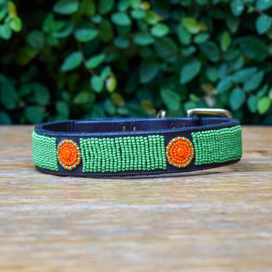 Beaded Leather Dog Collar 