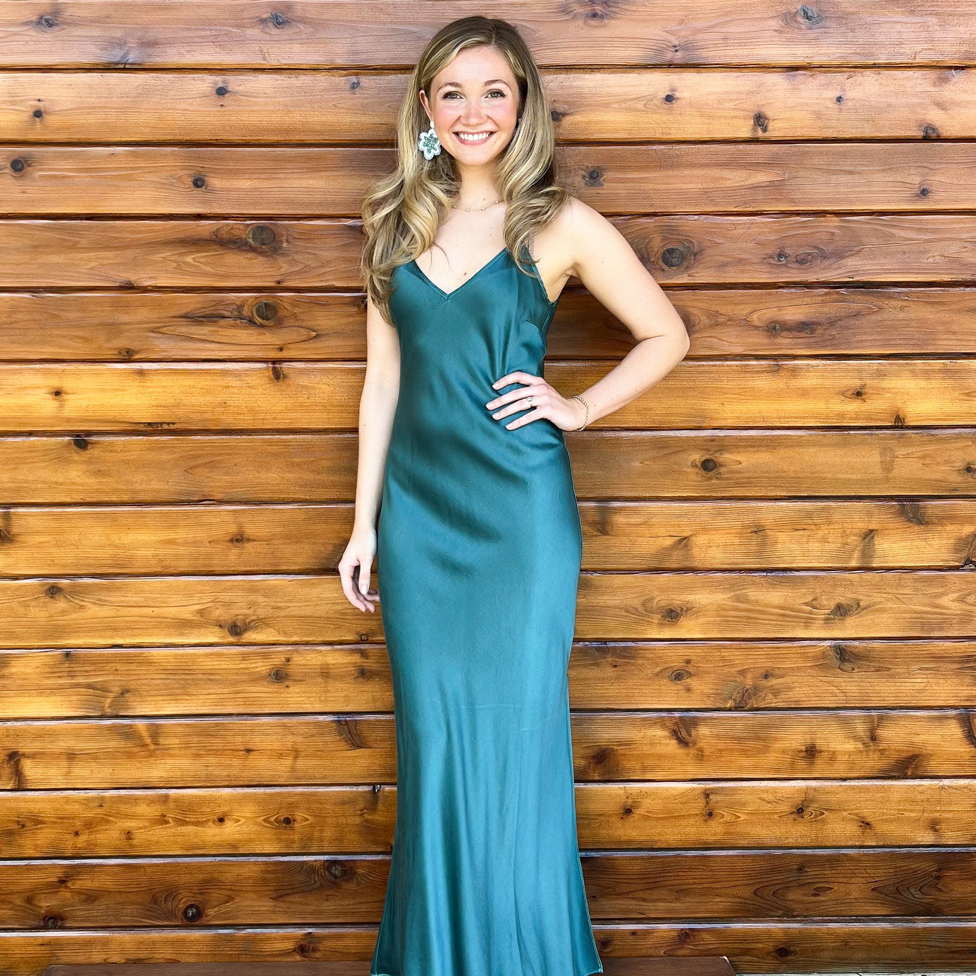 Stretch Satin Slip Dress Midi Dress with Side Slit Large / Bali Blue Stretch Satin Slip Dress Midi Dress with Side Slit Large / Bali Blue