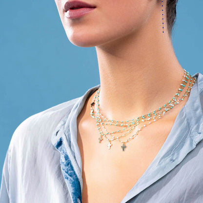 Side Cross Charm Necklace - 16.5" - YG