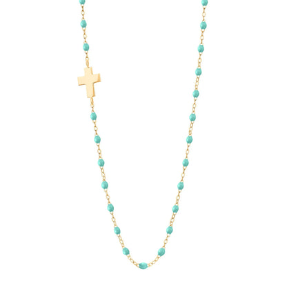 Side Cross Charm Necklace - 16.5" - YG