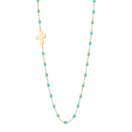 Side Cross Charm Necklace - 16.5" - YG