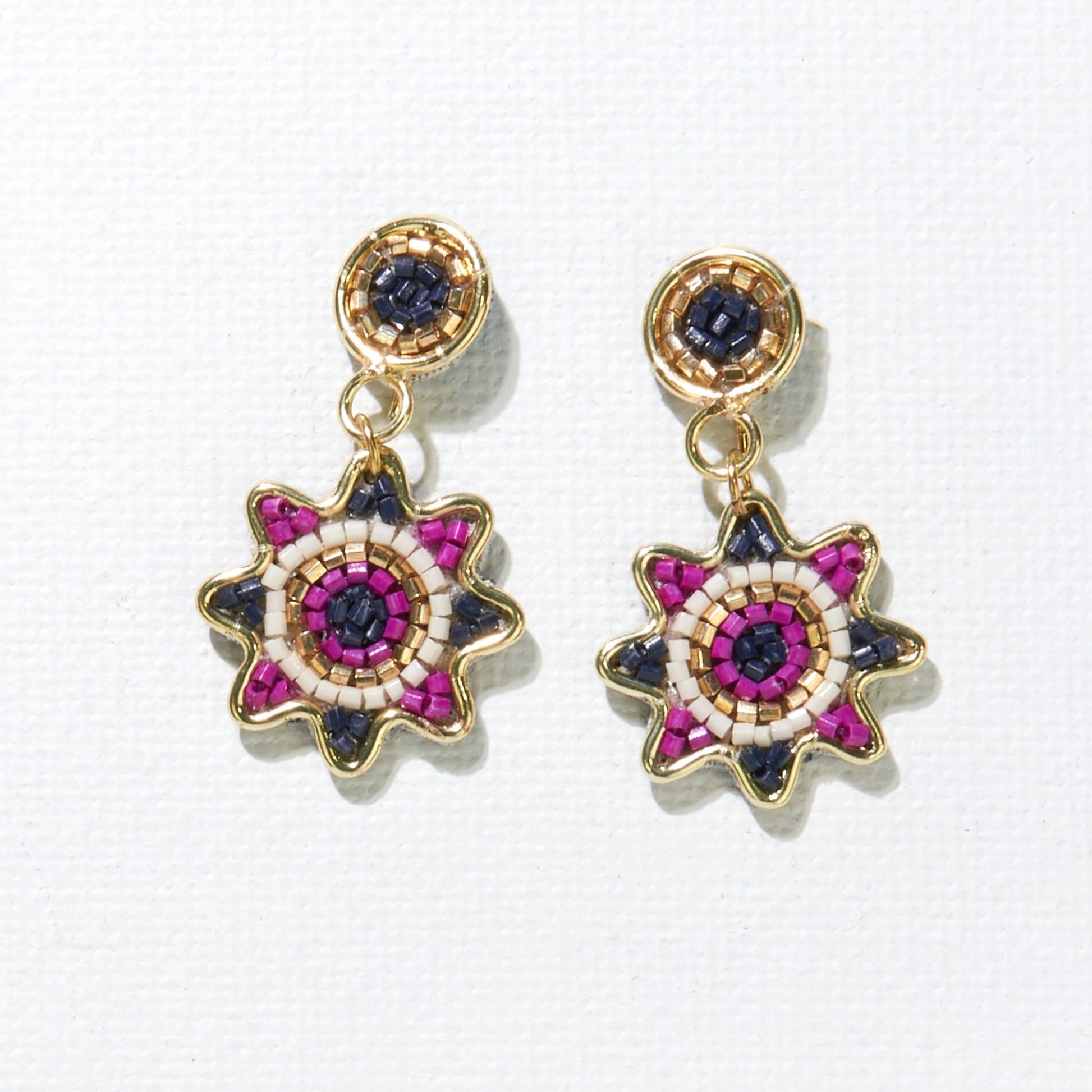 Small Dot and Flower Brass Earring