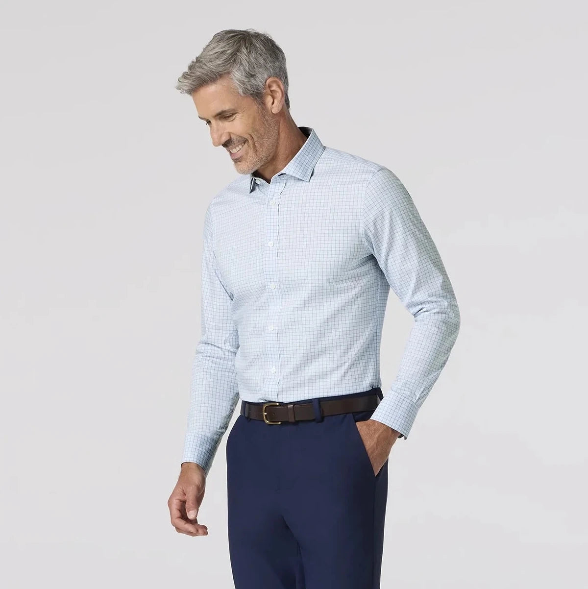 Hilton LS Dress Shirt - Sky Copper Plaid