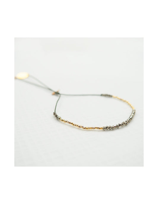 Ocean Drive Bracelet Pyrite | Mini Beads Khaki Cord