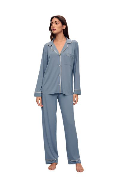 Gisele Long PJ Set - Faded Denim | Ivory