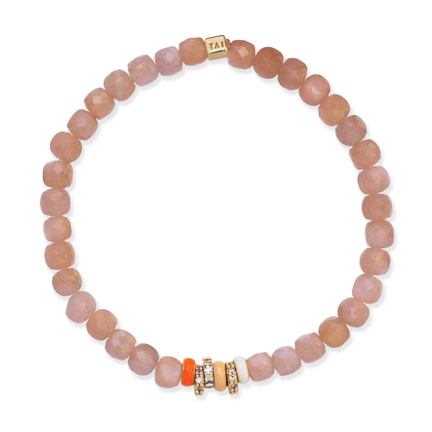 Semi-Precious Stretch Bracelet with Box Shaped Colored Rondelles
