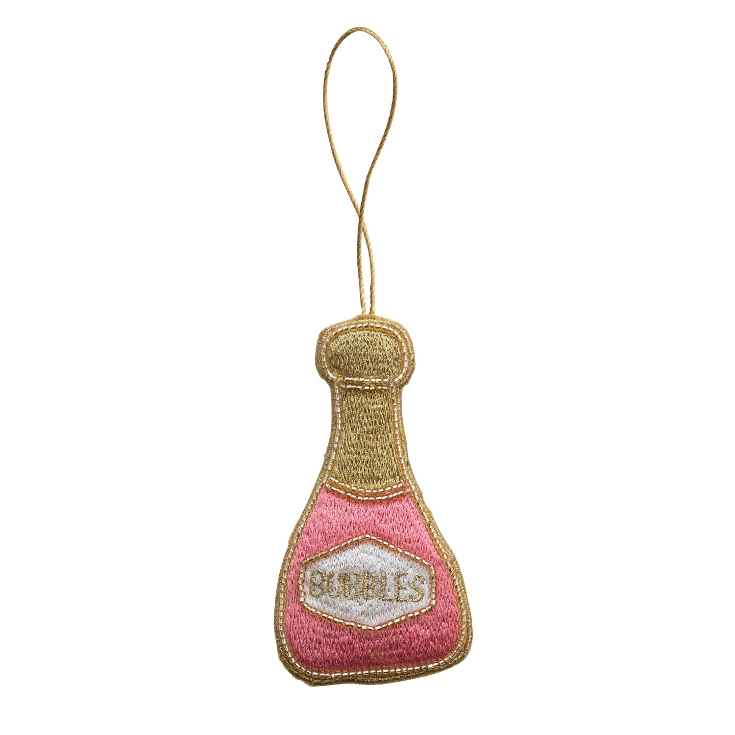 Embroidered Champagne Bottle Ornament 